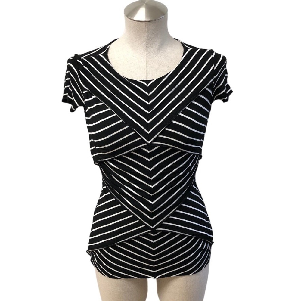 Bailey 44 Striped Top Womens XS Black White Chevron Layered Modern Retro